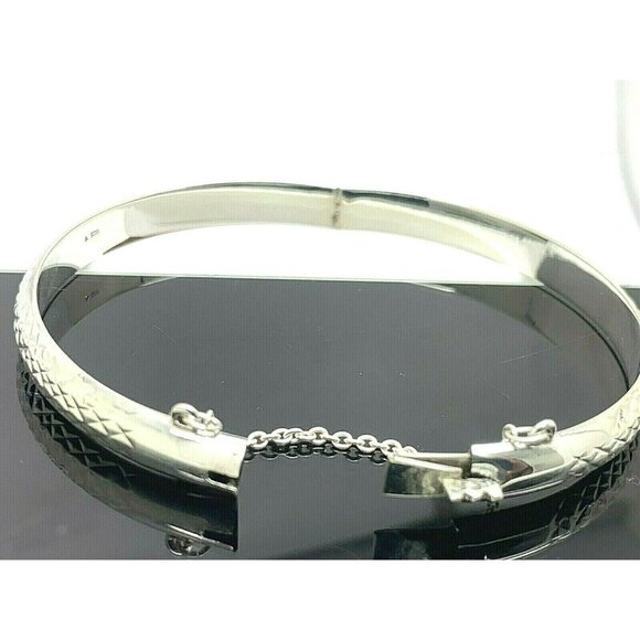 Sterling Silver Jewelry Women's Bangle Bracelet Checkered 6.7mm Wide 7'' - Picture 8 of 12